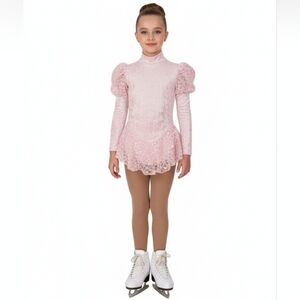 Gilda Marx VTG High Neck Velvet Lace Keyhole Pink Leotard Skate Dress Girls 4/6